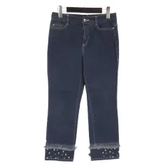 トゥービーシック TO BE CHIC クロップド デニム パンツ ジーンズ パール リボン インディゴ 40のサムネイル