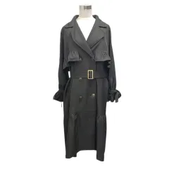 アクシーズファム axes femme コート ロング フリル フレア リボン ベルト付 無地 薄手 M 黒 ブラック