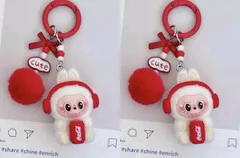 ラブブ ぬいぐるみキーホルダー 2点セット コーラ モコモコポンポン付き LABUBU