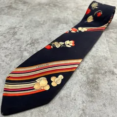 【LEONARD】スカーフ柄ネクタイ　ネイビー　レジメンタルストライプ　花柄