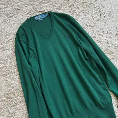Polo Ralph Lauren Vネックウールニット S グリーン 刺繍ロゴ カスタムフィット 上品ニット Re:Wear シェノン