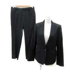 インディヴィ INDIVI スーツ セットアップ 上下 テーラードジャケット ミドル丈 シングルボタン 総裏地 ピンストライプ柄 スラックスパンツ テーパードパンツ ロング丈 40 L 黒 ブラック /SY24