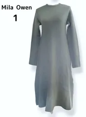 Mila Owen 後ろ開き太リブニットワンピース 長袖 ミモレ丈 Aライン 1 ブルー ミントグリーン