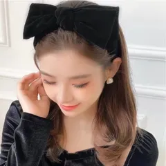 ベロア リボン カチューシャ 黒 ブラック 華やか 韓国 小顔効果　ブラック　レディース　仮装　ハロウィン