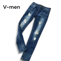 V-men ブイメン 通年 3D 髭落ち ダメージ&リペア加工★ ストレッチ スキニー デニム パンツ ジーンズ Sz.L メンズ