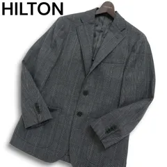 HILTON ヒルトン 秋冬 背抜き ウール100％★ ストレッチ グレンチェック テーラード ジャケット Sz.wide-M メンズ 灰 グレーのサムネイル