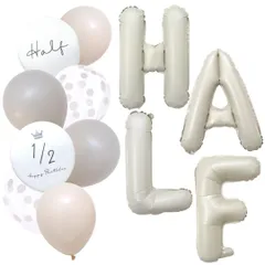 ハーフバースデー バルーン ベージュ 大きい 誕生日 風船セット くすみ バースデー デコレーション (HALF) くすみホワイト ベージュ　アルミバルーン　文字バルーン　飾り付け　パーティー　写真撮影　