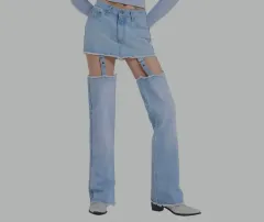 CRNK レイヤード デニム スカート ライトブルー/m