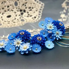 成人式 髪飾り 青 つまみ細工 正絹 振袖 袴 卒業式 結婚式 和装 ウェディング 9点セット