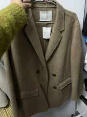 ウール100% ベージュ ヘリンボーン コート