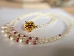 アコヤ真珠・淡水真珠・ルビー 二連ネックレス