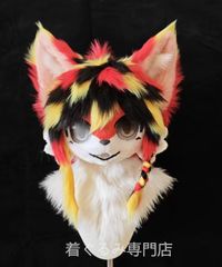 猫 ファースーツ kig マスク 着ぐるみセット グリーン ケモノ ファー
