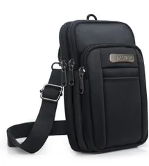 ★SPAHER スマホポーチ メンズ 小物入れ ウエストポーチ 防水 ベルトポーチ 小さめ マルチポーチ 旅行 アウトドア 登山 多機能収納 携帯 ガジェット ショルダーストラップ付き カラビナ付き 4層 ブラック