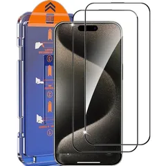 【 2枚セット ガイド枠付き一体型 】iPhone 16 Pro 用 ガラスフィルム 失敗なし 超簡単貼り付け アイフォン16 Pro 液晶保護フィルム 全面保護 指紋防止 旭硝子製 硬度9H 耐衝撃 高透過率 自動吸着 自動除塵 気泡ゼロ 飛散防止