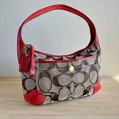 Coach Vintage y2k Signature Canvas Red Leather Hobo Shoulder Bag