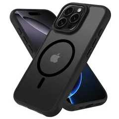 iPhone 16 Pro Max ケース 半透明 MagSafe対応 マグネット搭載 米軍MIL規格 耐衝撃 マット感 黄ばみなし ストラップホール付き PinLiSheng (ブラック, iPhone 16 Pro Max)