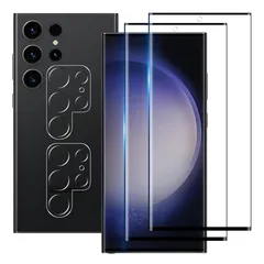 対応 Galaxy S23 Ultra 5G ガラスフィルム 指紋認証対応 【 2+2枚セット- 国産旭硝子素材 】 Galaxy S23 Ultra フィルム (2枚) + レンズフィルム (2枚) SC-52D SCG20 強化ガラス ギャラクシーS23 