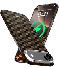 ★iPhone 17 Air用 ケース アラミド繊維製 Magsafe対応 ワイヤレス充電対応 極薄・軽量型 iPhone17用 エア カーボン風 電波干渉なし ミニマリスト いphone17air ケース（Black/Gold）