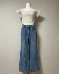 新品 *冬着用可能*スリット 前スリット ロング デニム