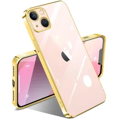 iPhone 13 mini ケース クリア 透明 耐衝撃 アイフォン13mini カバー メッキ加工 ワイヤレス充電 薄型 柔らかい 軽量 TPU 黄変防止 ファッション ソフトケース 人気 保護カバー(ゴールド)