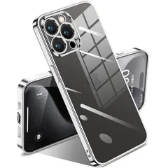 iPhone 15 Pro 用 ケース クリア 耐衝撃 透明 アイフォン15 Pro カバー メッキ加工 完全な保護 黄変防止 落下防止 ファッション 薄型 軽量 TPU 柔らかい ワイヤレス充電 人気 保護カバー(シルバー)