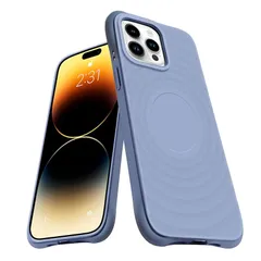 iPhone 14 ProMax ケース MagSafe対応 シリコン 耐衝撃 アイフォン14 ProMax 薄型 スマホケース バンパー カバー 米軍MIL規格取得 ストラップホール付き 衝撃吸収 ワイヤレス充電対応 柔軟 擦り傷防止（グレー）