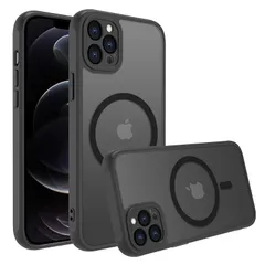 iphone 12 pro max ケース スマホカバー マット半透明 マグネット搭載 ワイヤレス充電 耐衝撃 指紋防止 滑り止め 米軍MIL規格・Magsafe対応 アイフォン 12 pro max 用カバー インチ PinLiSheng (ブラック, ip