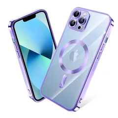 iPhone 12 Pro ケース MagSafe対応 クリア メッキ加工 アイフォン12Pro スマホケース 耐衝撃 TPU ワイヤレス充電対応 いpほね 12 pro カバー ストラップホール付き 薄型 透明 超軽量 黄ばみにくい 柔軟 滑り止め （パープ