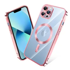 iPhone 12 Pro ケース MagSafe対応 クリア メッキ加工 アイフォン12Pro スマホケース 耐衝撃 TPU ワイヤレス充電対応 いpほね 12 pro カバー ストラップホール付き 薄型 透明 超軽量 黄ばみにくい 柔軟 滑り止め （ローズ