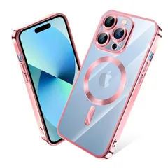 iPhone 14 Pro ケース MagSafe対応 クリア メッキ加工 アイフォン14Pro スマホケース 耐衝撃 TPU ワイヤレス充電対応 いpほね 14 pro カバー ストラップホール付き 薄型 透明 超軽量 黄ばみにくい 柔軟 滑り止め （ローズ
