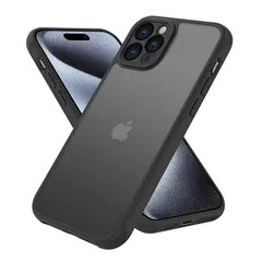 iPhone 15 Pro 用 ケース カバー 半透明 耐衝撃 滑り止め 指紋防止 米軍MIL規格 黄変防止 ストラップホール付き ワイヤレス充電対応 スマホケース 15 Pro あいふぉん ケース アイフォン 15Pro PinLiSheng (ブラック, 