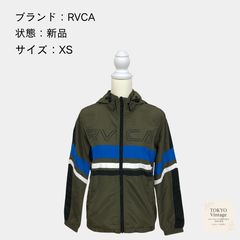 新品】RVCA ナイロンジャケット フードパーカー カーキ ボーダー柄 XS 