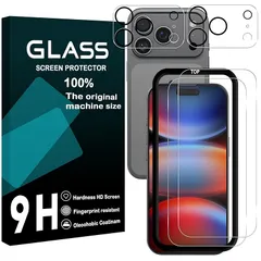 Tzciz ガラスフイルム 対応 iPhone 17 Pro 用の フイルム ガイド枠付き 指紋防止 【2+2 枚セット-国産AGC旭硝子 - 高 品質】 iphone17pro フイルム 【2枚】+ レンズ保護フィルム 【2枚】 アイフォン 17 プロ 液晶