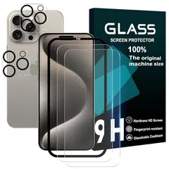 対応 iPhone 15 Pro Max ガラスフィルム 【 2+2枚セット 国産旭硝子素材 ガイド枠付き】 iphone15promax フィルム （2枚） +レンズ保護フィルム （2枚）アイホン 15 pro max 強化ガラス さらさら iphone15