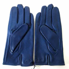 ボルサリーノ Borsalino レザーグローブ 手袋 本革 ラムレザー 羊革 5本指 ロゴ 刻印 裏起毛 23cm ネイビーブルー 青紺 タグ付 美品 紳士 防寒