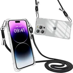 Peipeizi iPhone 14 Pro ケース ショルダー クリア 肩掛け 首掛け アイフォン14 Pro スマホケース ワイヤレス充電対応 カバー 耐衝撃 透明 軽量 全面保護 人気 韓国 柔軟 高質感(ブラック)