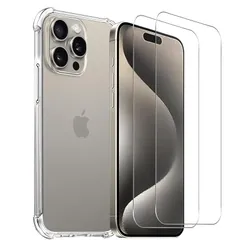 iPhone 15 Pro Max ケース 【ガラスフィルム付き・液晶保護フィルム2枚】 クリア iphone15promax ケース 黄ばみなし いphone15 pro max ケース 米軍MIL規格 耐衝撃 耐久性 滑り止め 全面保護 ワイヤレス充電対応