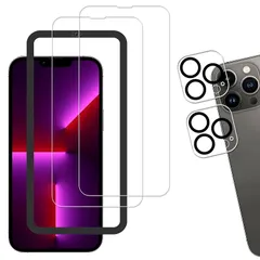 KPNS いphone13 pro ガラスフィルム【2+2枚セット】ガイド枠付き 日本素材製 強化ガラス iPhone 13 Pro 用 ガラスフィルム 強化ガラス カバー 保護フィルム