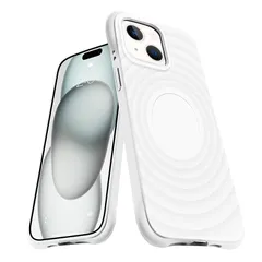 iPhone 15 Plus ケース MagSafe対応 シリコン 耐衝撃 アイフォン15 Plus 薄型 スマホケース バンパー カバー 米軍MIL規格取得 ストラップホール付き 衝撃吸収 ワイヤレス充電対応 柔軟 擦り傷防止（ホワイト）