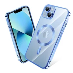 iPhone 14 ケース MagSafe対応 クリア メッキ加工 アイフォン14 スマホケース 耐衝撃 TPU ワイヤレス充電対応 いpほね 14 カバー ストラップホール付き 薄型 透明 超軽量 黄ばみにくい 柔軟 滑り止め （ブルー）