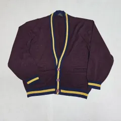 バーガンディ色 ボーダー柄 カーディガン