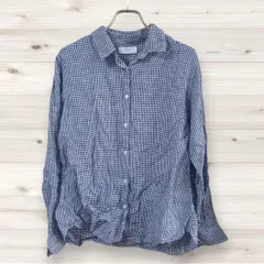 F0261 ユニクロ UNIQLO 長袖シャツ (L) チェック 総柄 麻 100% レギュラーカラー