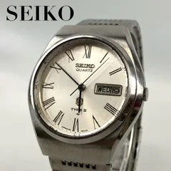 稼働品　新品電池交換済み　SEIKO　セイコー　腕時計　アナログ　クオーツ　TYPE2　タイプ2　デイデイト　金属ベルト　白文字盤　3針　シルバー