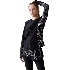 【皮膚科医監修】 水着 レディース タンキニ 体型カバー フィットネス ラッシュガード 5点セット UPF50+ UVカット率100% (JP, アルファベット, L, ブラック×エレガントリーフ) 0