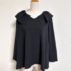 訳あり SHIPS any ラフサテンフリルカラーロングスリーブブラウス ビッグカラー プルオーバーブラウス ブラック FREE