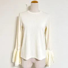 美品 サロンアダムエロペ SALON adam et rope' 24AW カフプリーツロングスリーブプルオーバー レイヤード フレア袖 リブカットソー ロングスリーブTシャツ オフホワイト FREE