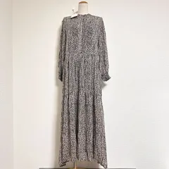 タグ付 Spick&Span 20AW Levete Room プリントロングドレス インナー付き 総柄 手書きタッチ ロープ風ストライプ×ドット バンドカラー ティアードワンピース シアー素材 FREE