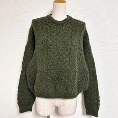 CARRAIG DONN アイルランド製 80s-90s クルーネック ショート丈 アランニットセーター ケーブルニット フィッシャーマンニット FREE相当 モスグリーンのサムネイル