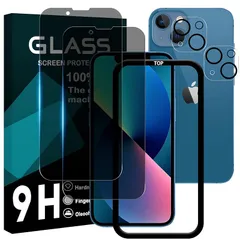 対応 iPhone 13 mini ガラスフイルム 覗き見防止 【2+2枚セット AGC旭硝子 ガイド枠付き 】 iPhone13 mini フイルム のぞき見防止 (2枚) + レンズ保護フィルム (2枚) アイフォン13 ミニ 液晶 保護フィルム のぞき見