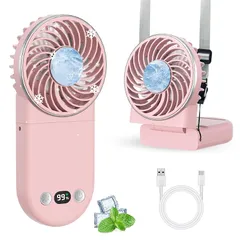 ハンディファン【2025夏新昇級・接触冷感 急速冷却・折り畳み】扇風機 大風量 携帯 持ち運び小型 冷却プレート搭載 TYPE-C充電式 LCD液晶画面 残量表示 軽量 3段階風力調節3WAY 強力静音 熱中症対策暑さ対策長時間稼働 首掛けストラップ付き 卓上